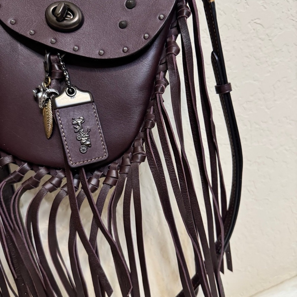 Coach Fringe Saddle Bag With Pyramid Rivets - Picture 8 of 12